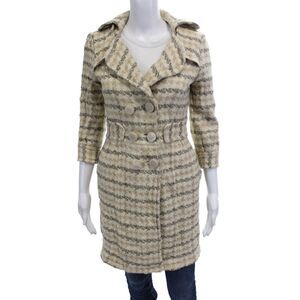 Walter Womens Beige Trench Coat Collared 3/4 Sleeve Button Size 0